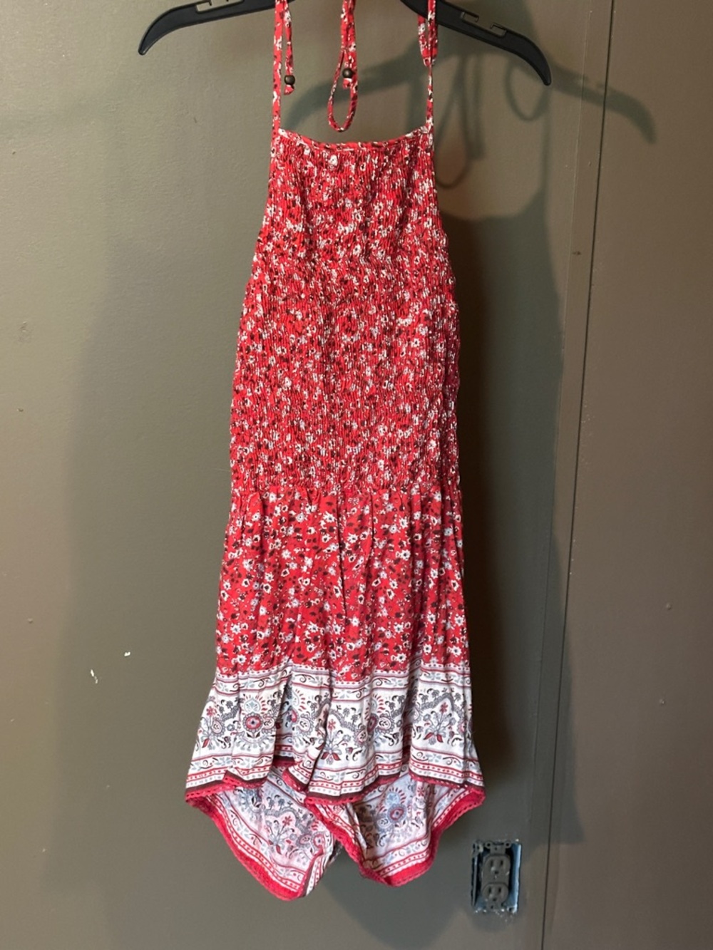Red Floral Halter Romper